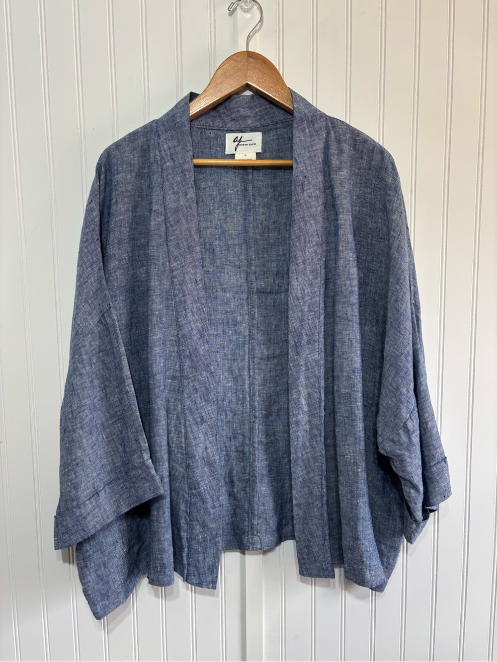 Andrea Jovine Linen Open Front Kimono Cardigan Blue XL Boho Coastal